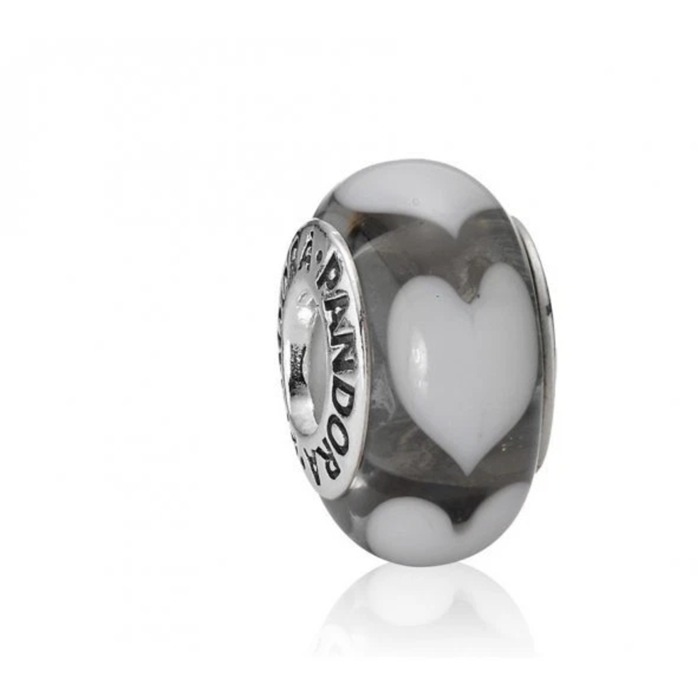 Genuine Pandora "Grey Heart" Murano Glass Bead - 790666 - retired